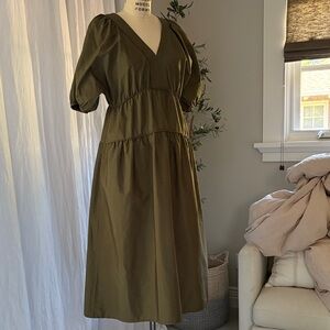 Madewell Khaki Pleated Dress with pockets